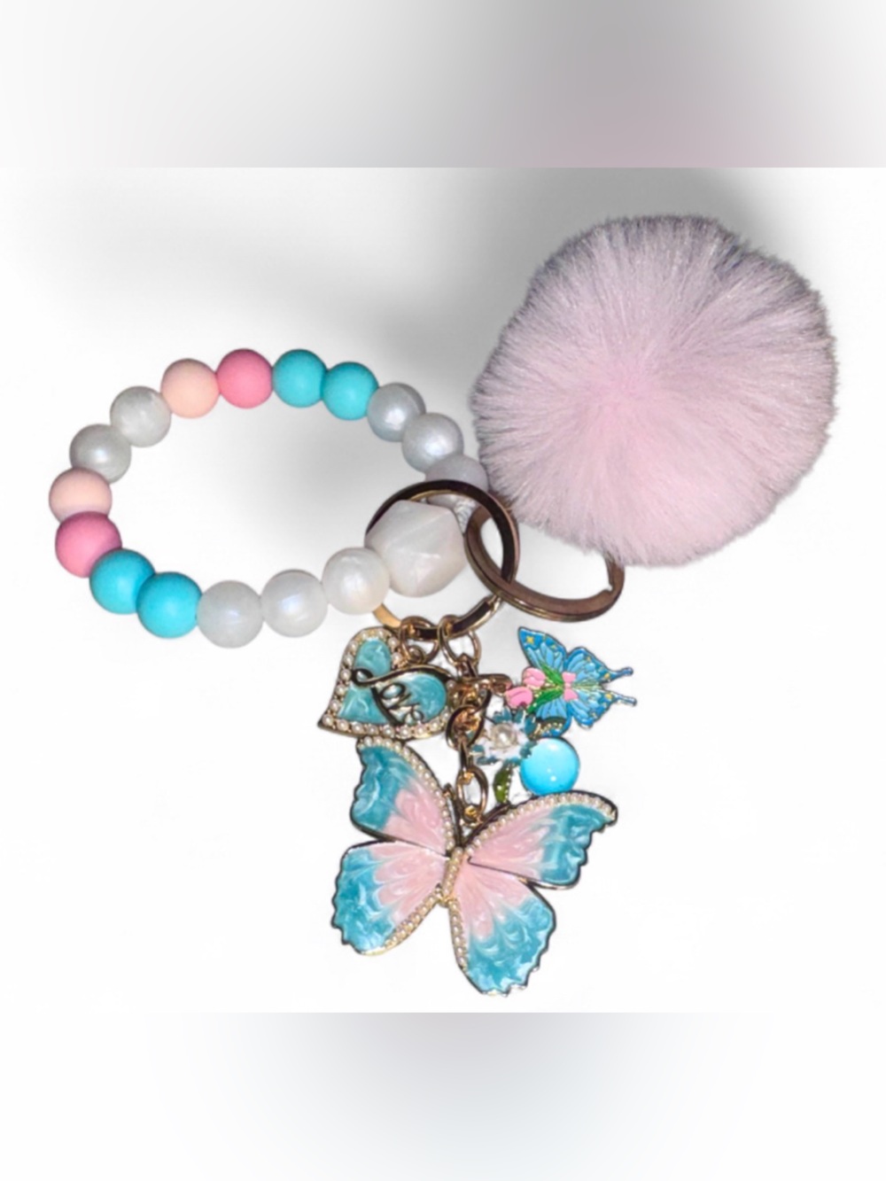 Silicone Beaded Keychain Wristlet Women’s Cute Key Ring Purse Bag Charm NWT